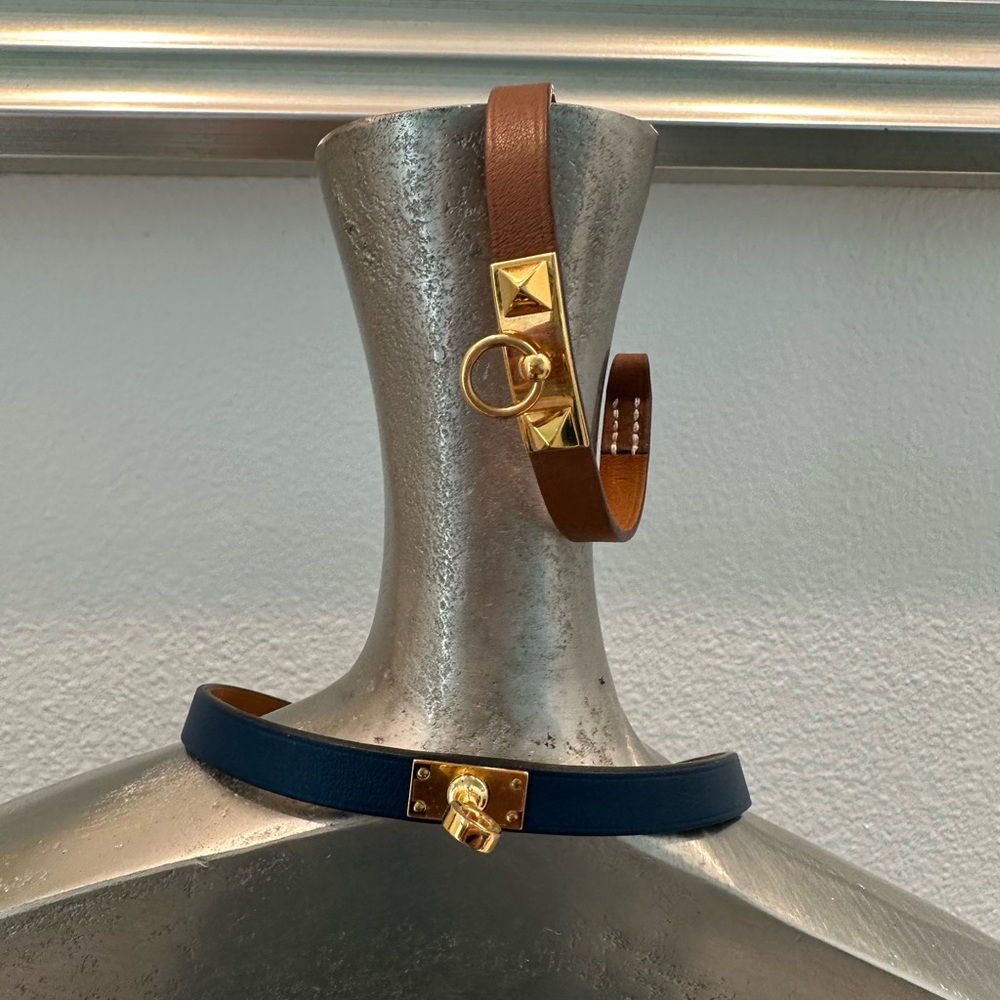 New bracelets from Hermes. Gold and Rose gold Blue and Gold leather.